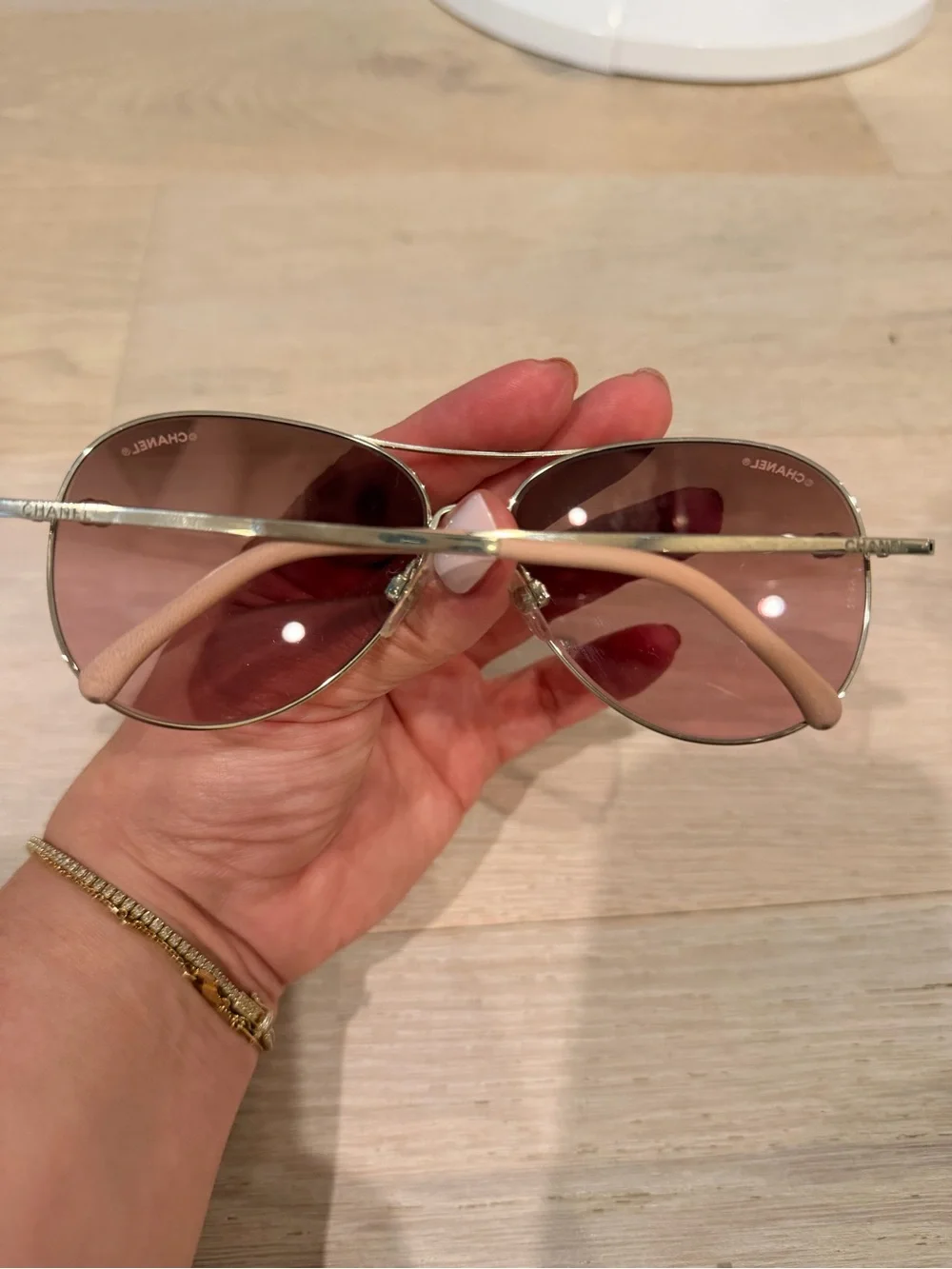 CHANEL Authentic Gold Frame Sunglasses with Rose Lenses